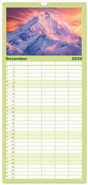 Produktbild: Familienplaner 2026 - Im Reich der Berge mit 5 Spalten (Wandkalender, 21 x 45 cm) CALVENDO