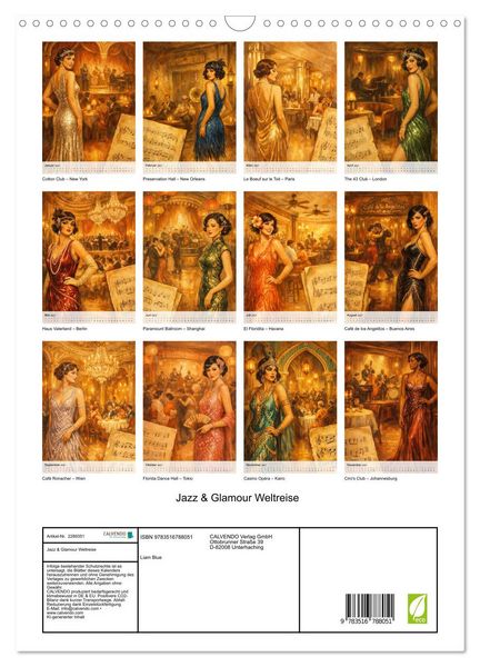 Produktbild: Jazz & Glamour Weltreise (Wandkalender 2027 DIN A3 hoch), CALVENDO Monatskalender