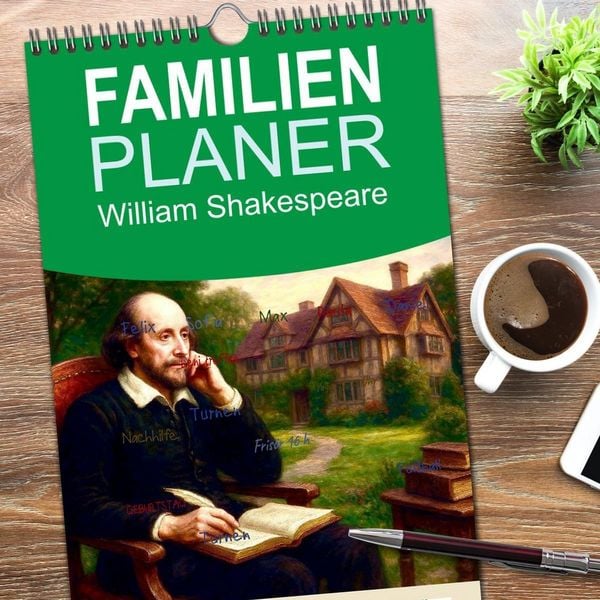 Produktbild: Familienplaner 2026 - William Shakespeare mit 5 Spalten (Wandkalender, 21 x 45 cm) CALVENDO