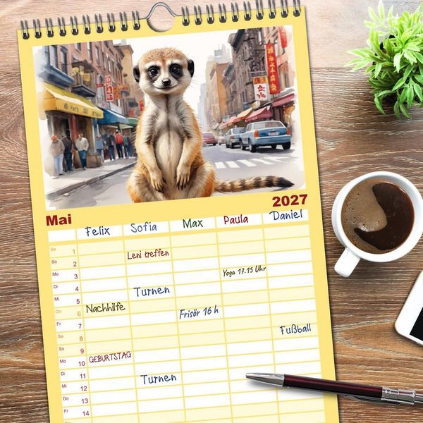 Produktbild: Familienplaner 2027 - Erdm&auml;nnchen in New York City mit 5 Spalten (Wandkalender, 21 x 45 cm) CALVENDO