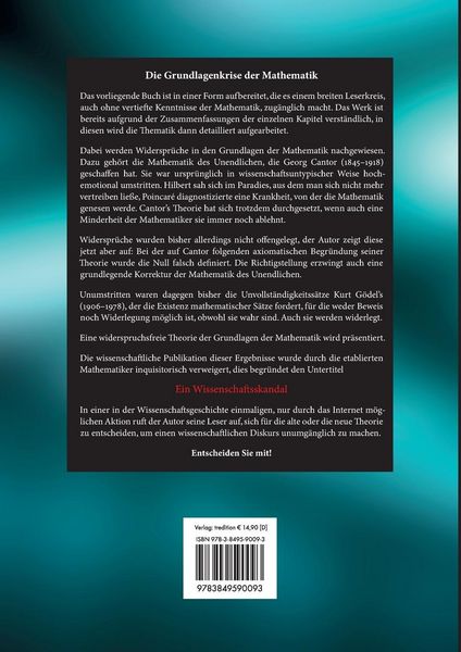 Produktbild: Die Grundlagenkrise der Mathematik - Ein Wissenschaftsskandal