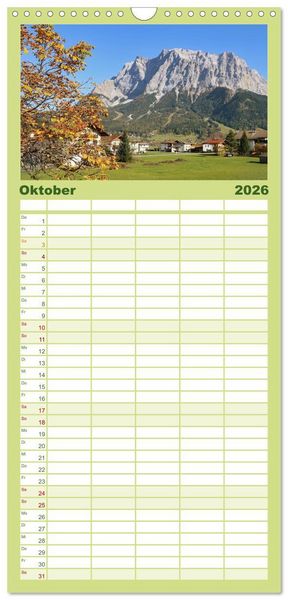 Produktbild: Familienplaner 2026 - Zauber der Berglandschaft mit 5 Spalten (Wandkalender, 21 x 45 cm) CALVENDO