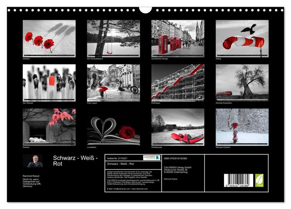 Produktbild: Schwarz - Wei&szlig; - Rot (Wandkalender 2026 DIN A3 quer), CALVENDO Monatskalender