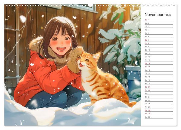 Produktbild: Anime-Freunde - Terminplaner mit niedlichen Tierfreundschaften (hochwertiger Premium Wandkalender 2026 DIN A2 quer), Kunstdruck in Hochglanz