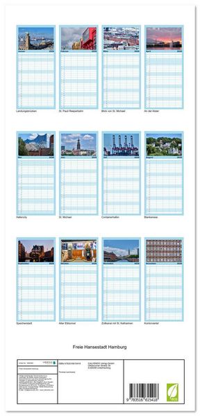 Produktbild: Familienplaner 2026 - Freie Hansestadt Hamburg mit 5 Spalten (Wandkalender, 21 x 45 cm) CALVENDO