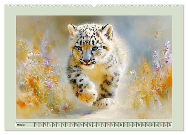 Produktbild: Schneeleoparden. Babys in der leuchtenden Natur (hochwertiger Premium Wandkalender 2027 DIN A2 quer), Kunstdruck in Hochglanz