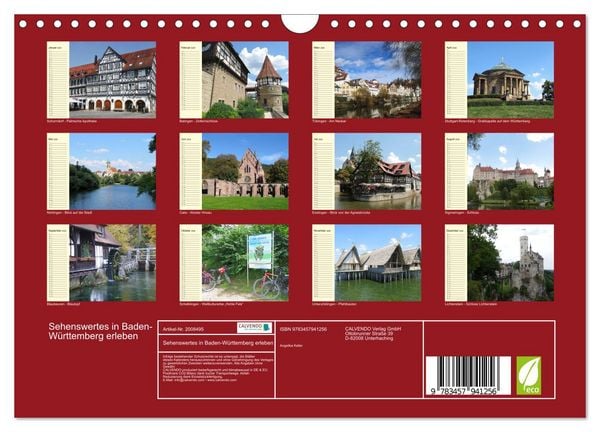 Produktbild: Sehenswertes in Baden-W&uuml;rttemberg erleben (Wandkalender 2026 DIN A4 quer), CALVENDO Monatskalender