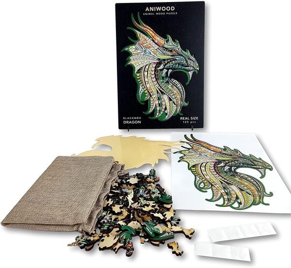 Produktbild: Aniwood J2310M - Animal Wood Puzzle, Blackbox Dragon M, Drache, Holz-Puzzle 125 Teile
