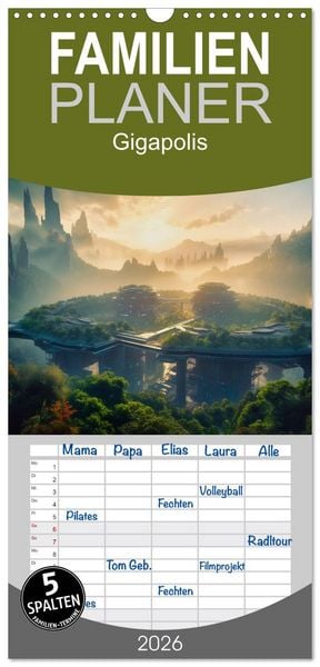 Produktbild: Familienplaner 2026 - Gigapolis mit 5 Spalten (Wandkalender, 21 x 45 cm) CALVENDO