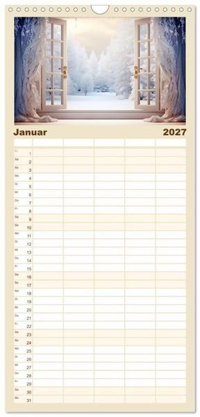 Produktbild: Familienplaner 2027 - Aus dem Fenster geblickt mit 5 Spalten (Wandkalender, 21 x 45 cm) CALVENDO