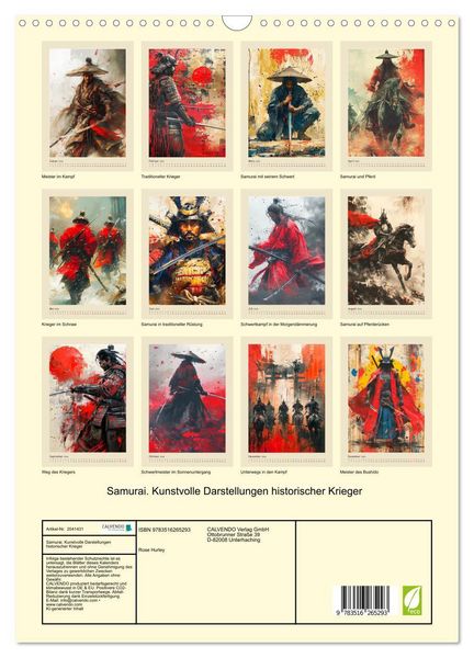 Produktbild: Samurai. Kunstvolle Darstellungen historischer Krieger (Wandkalender 2026 DIN A3 hoch), CALVENDO Monatskalender