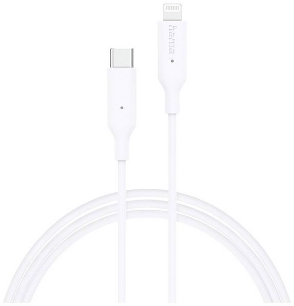 Produktbild: Hama USB-Ladekabel USB 2.0 Apple Lightning Stecker, USB-C&reg; Stecker 1.00m Wei&szlig; 00201598
