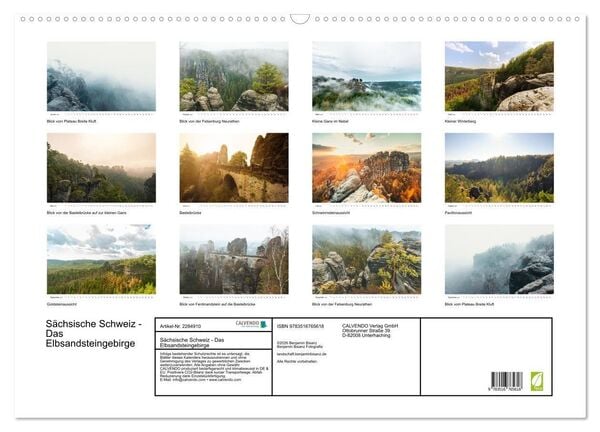 Produktbild: S&auml;chsische Schweiz - Das Elbsandsteingebirge (Wandkalender 2027 DIN A2 quer), CALVENDO Monatskalender