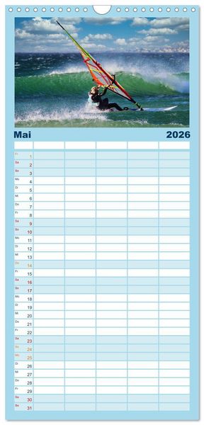 Produktbild: Familienplaner 2026 - Spektakul&auml;res Wellen- und Windsurfen mit 5 Spalten (Wandkalender, 21 x 45 cm) CALVENDO