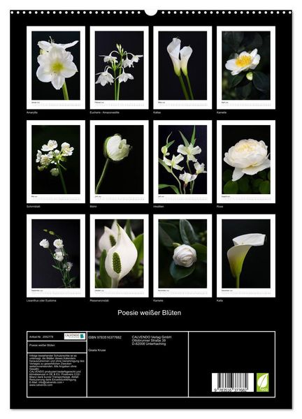 Produktbild: Poesie wei&szlig;er Bl&uuml;ten (hochwertiger Premium Wandkalender 2026 DIN A2 hoch), Kunstdruck in Hochglanz