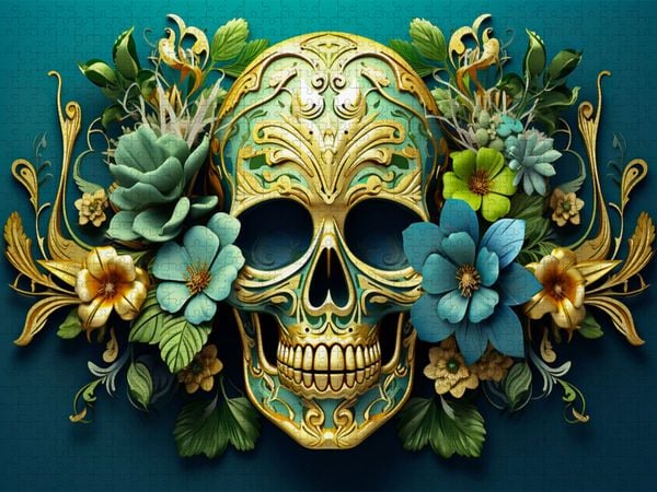 Produktbild: CALVENDO Puzzle Ein Motiv aus dem Kalender Skull Flower - Totenkopf ART | 2000 Teile Lege-Gr&ouml;&szlig;e 90x67cm Foto-Puzzle f&uuml;r gl&uuml;ckliche Stunden