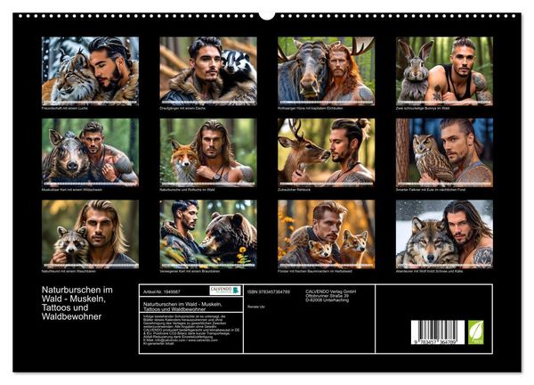 Produktbild: Naturburschen im Wald - Muskeln, Tattoos und Waldbewohner (hochwertiger Premium Wandkalender 2026 DIN A2 quer), Kunstdruck in Hochglanz