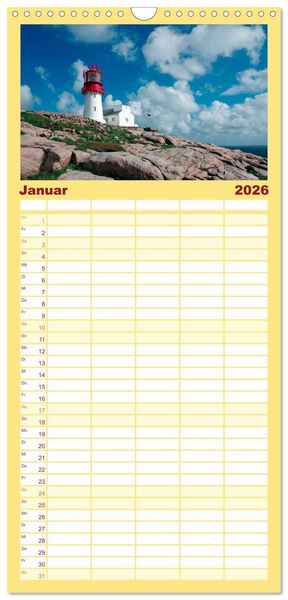 Produktbild: Familienplaner 2026 - Leuchtt&uuml;rme PUR mit 5 Spalten (Wandkalender, 21 x 45 cm) CALVENDO