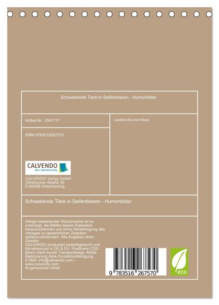Produktbild: Schwebende Tiere in Seifenblasen - Humorbilder (Tischkalender 2026 DIN A5 hoch), CALVENDO Monatskalender