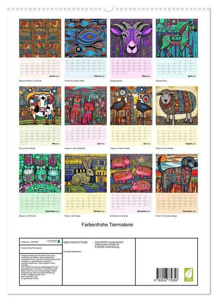 Produktbild: Farbenfrohe Tiermalerei (hochwertiger Premium Wandkalender 2027 DIN A2 hoch), Kunstdruck in Hochglanz