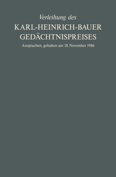 Produktbild: Verleihung des Karl-Heinrich-Bauer Ged&auml;chtnispreises
