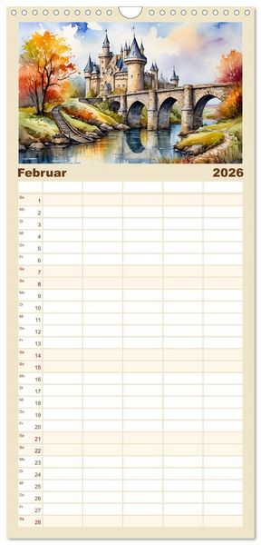 Produktbild: Familienplaner 2026 - M&auml;rchenschl&ouml;sser und Burgen mit 5 Spalten (Wandkalender, 21 x 45 cm) CALVENDO