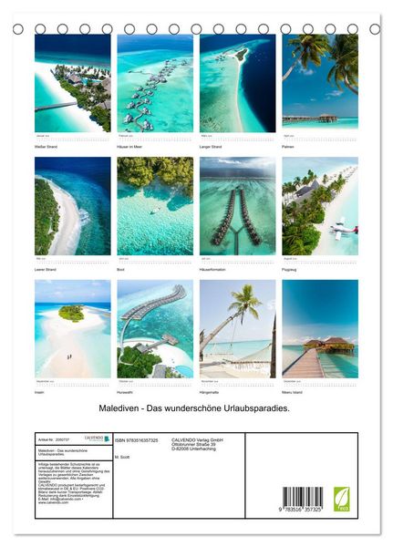 Produktbild: Malediven - Das wundersch&ouml;ne Urlaubsparadies. (Tischkalender 2026 DIN A5 hoch), CALVENDO Monatskalender