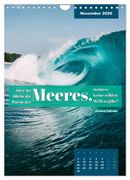 Produktbild: Verr&uuml;ckt nach MEER - Wellen - Strand - Zitate (Wandkalender 2026 DIN A4 hoch), CALVENDO Monatskalender