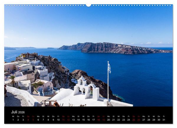 Produktbild: Santorini - K&ouml;nigin der Kykladen (hochwertiger Premium Wandkalender 2026 DIN A2 quer), Kunstdruck in Hochglanz