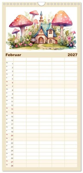Produktbild: Familienplaner 2027 - M&auml;rchenhafte Feenh&auml;uschen mit 5 Spalten (Wandkalender, 21 x 45 cm) CALVENDO