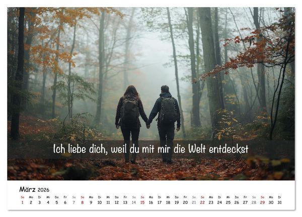 Produktbild: ICH LIEBE DICH - Unsere Liebe in zw&ouml;lf Gr&uuml;nden (hochwertiger Premium Wandkalender 2026 DIN A2 quer), Kunstdruck in Hochglanz