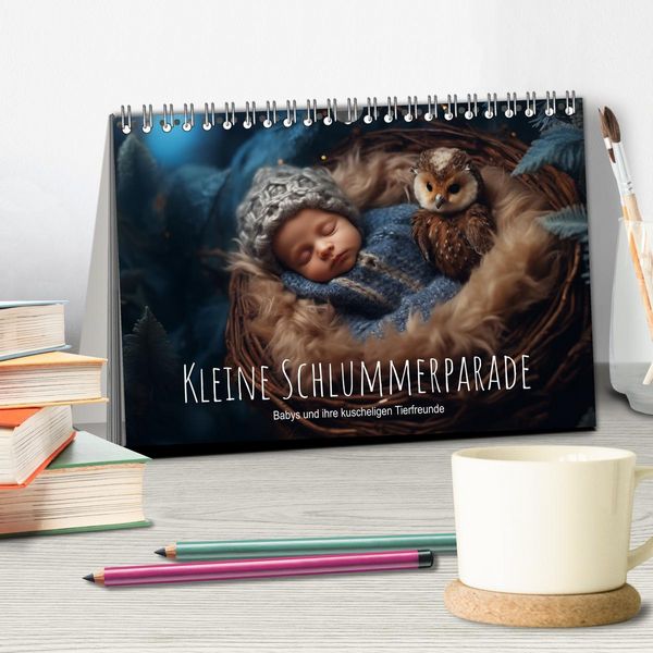 Produktbild: Kleine Schlummerparade: Babys und ihre kuscheligen Tierfreunde (Tischkalender 2026 DIN A5 quer), CALVENDO Monatskalender