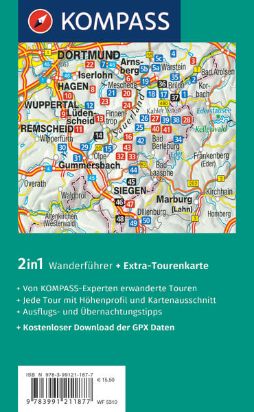 Produktbild: KOMPASS Wanderführer Sauerland mit Rothaarsteig, 50 Touren mit Extra-Tourenkarte