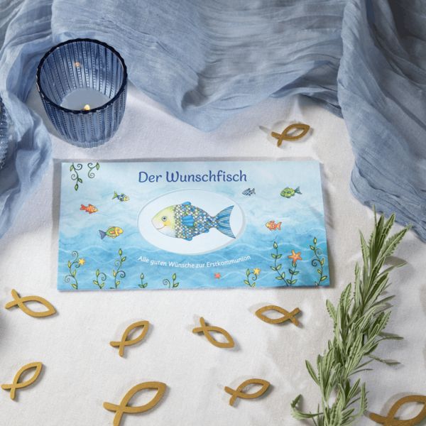 Produktbild: Der Wunschfisch. Alle guten W&uuml;nsche zur Erstkommunion &ndash; Kuvert f&uuml;r ein Gutschein- und Geldgeschenk