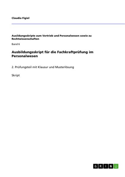 Produktbild: Ausbildungsskript f&uuml;r die Fachkraftpr&uuml;fung im Personalwesen