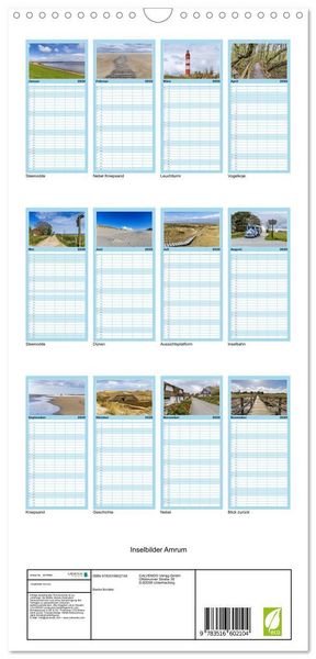Produktbild: Familienplaner 2026 - Inselbilder Amrum mit 5 Spalten (Wandkalender, 21 x 45 cm) CALVENDO