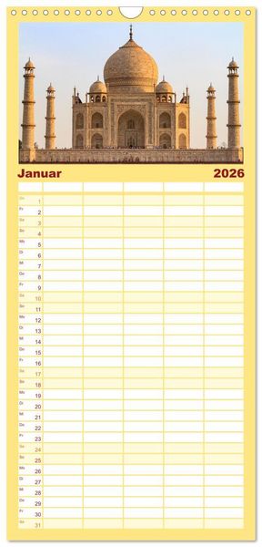 Produktbild: Familienplaner 2026 - Faszination Indien mit 5 Spalten (Wandkalender, 21 x 45 cm) CALVENDO