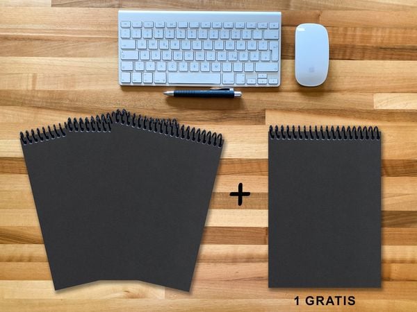 A 4 Notizblock - Set, 3+1 gratis, Luxury 80 Seiten SCHWARZ ONYX GLITTER-OPTIK, punktiert 20x20mm