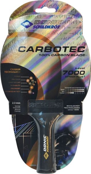 Donic-Schildkröt 758221 - Tischtennisschläger CarboTec 7000, 100% Carbon, konkav & anatomisch, 2,3 mm Schwamm, ITTF Belag, inkl. Schlägerhülle