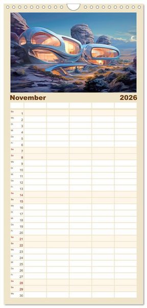Produktbild: Familienplaner 2026 - Futuristische moderne Behausungen mit 5 Spalten (Wandkalender, 21 x 45 cm) CALVENDO