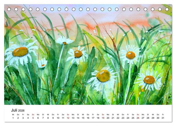 Produktbild: Blumen-Aquarelle (Tischkalender 2026 DIN A5 quer), CALVENDO Monatskalender