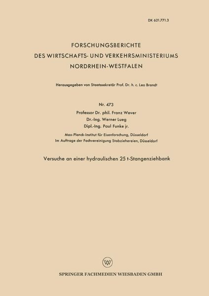 Produktbild: Versuche an einer hydraulischen 25 t-Stangenziehbank