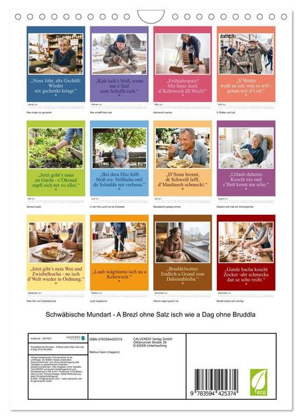 Produktbild: Schw&auml;bische Mundart - A Brezl ohne Salz isch wie a Dag ohne Bruddla (Wandkalender 2027 DIN A4 hoch), CALVENDO Monatskalender