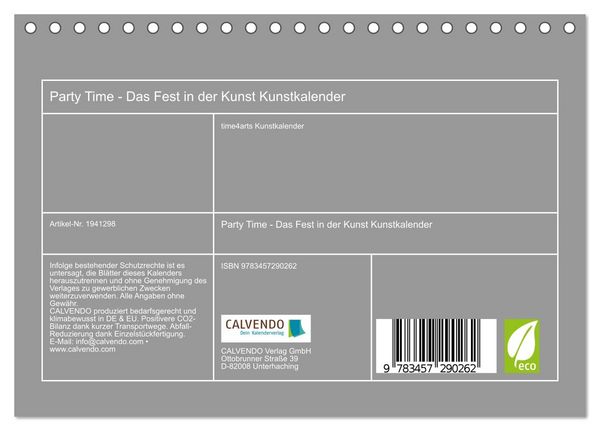 Produktbild: Party Time - Das Fest in der Kunst Kunstkalender (Tischkalender 2026 DIN A5 quer), CALVENDO Monatskalender