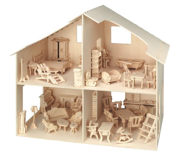 Produktbild: PEBARO 880 - Puppenhaus Holzbausatz mit M&ouml;beln, 11+241 Teile, Holzkonstruktion zum Zusammenstecken