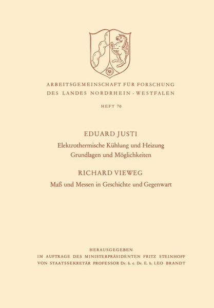 Produktbild: Elektrothermische K&uuml;hlung und Heizung Grundlagen und M&ouml;glichkeiten. Ma&szlig; und Messen in Geschichte und Gegenwart