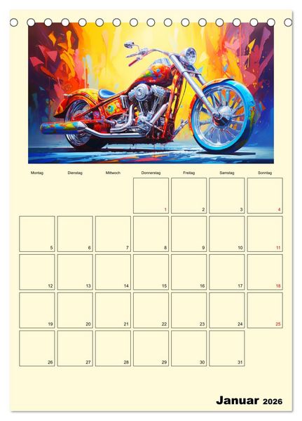 Produktbild: Custom Motorcycle Paintings (Tischkalender 2026 DIN A5 hoch), CALVENDO Monatskalender