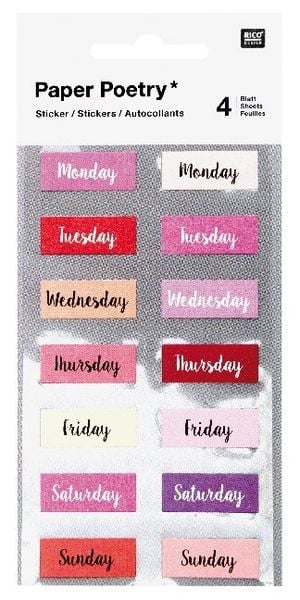 Produktbild: Sticker, Bullet Diary, Wochentage, Rosa
