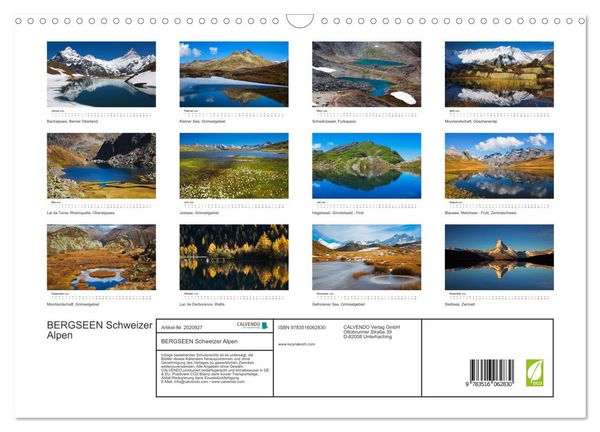 Produktbild: BERGSEEN Schweizer Alpen (Wandkalender 2026 DIN A3 quer), CALVENDO Monatskalender