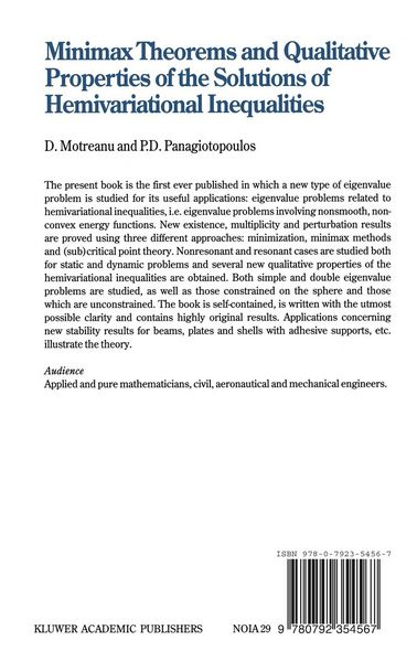 Produktbild: Minimax Theorems and Qualitative Properties of the Solutions of Hemivariational Inequalities